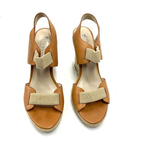 Michael Kors Windsor Platform Wedge Espadrille Sandals Tan Leather, Size 9M IOB - Picture 4 of 10